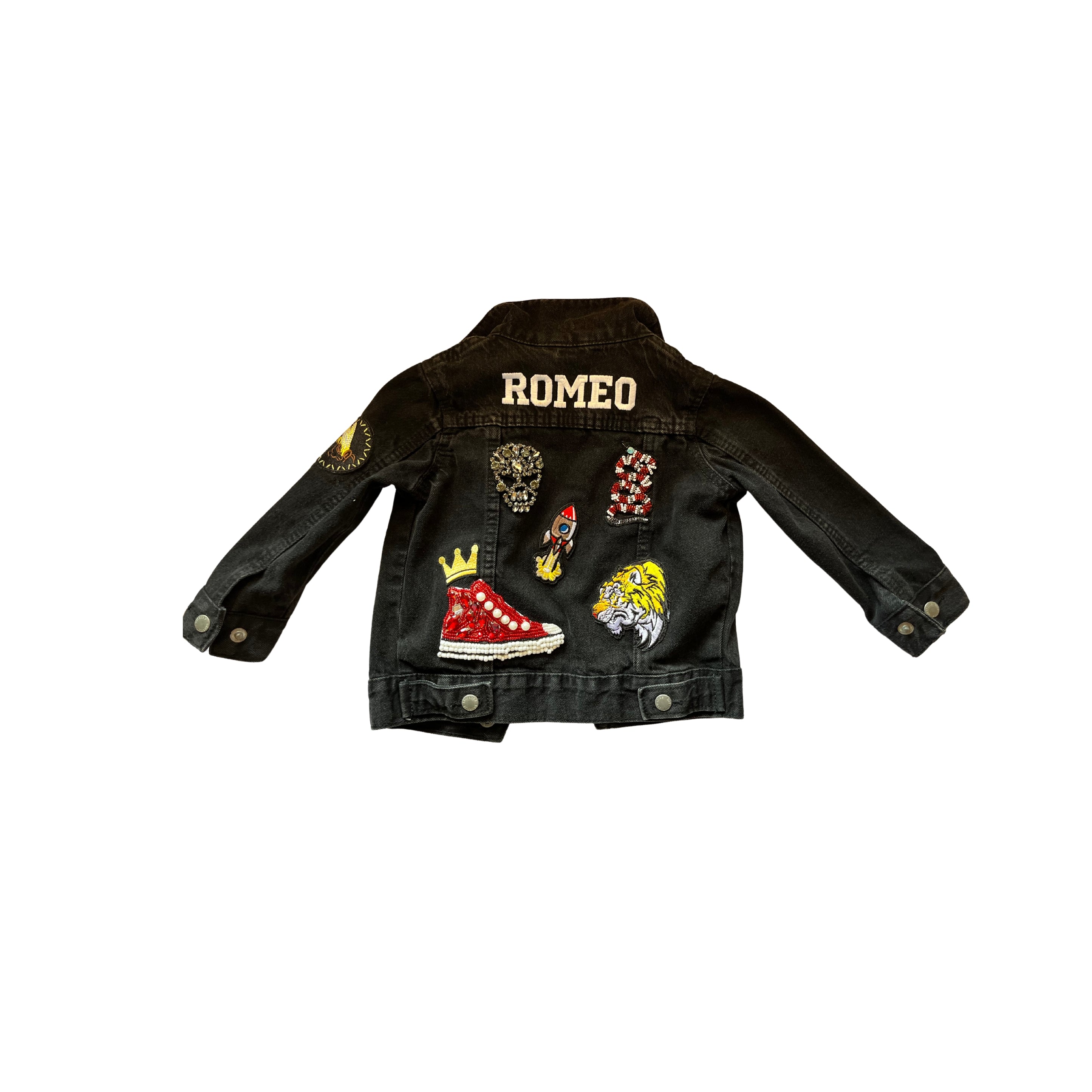 Little A Denic Black Demin Embroidered Jacket with "Romeo" - SIZE 12 mths to 24 mths