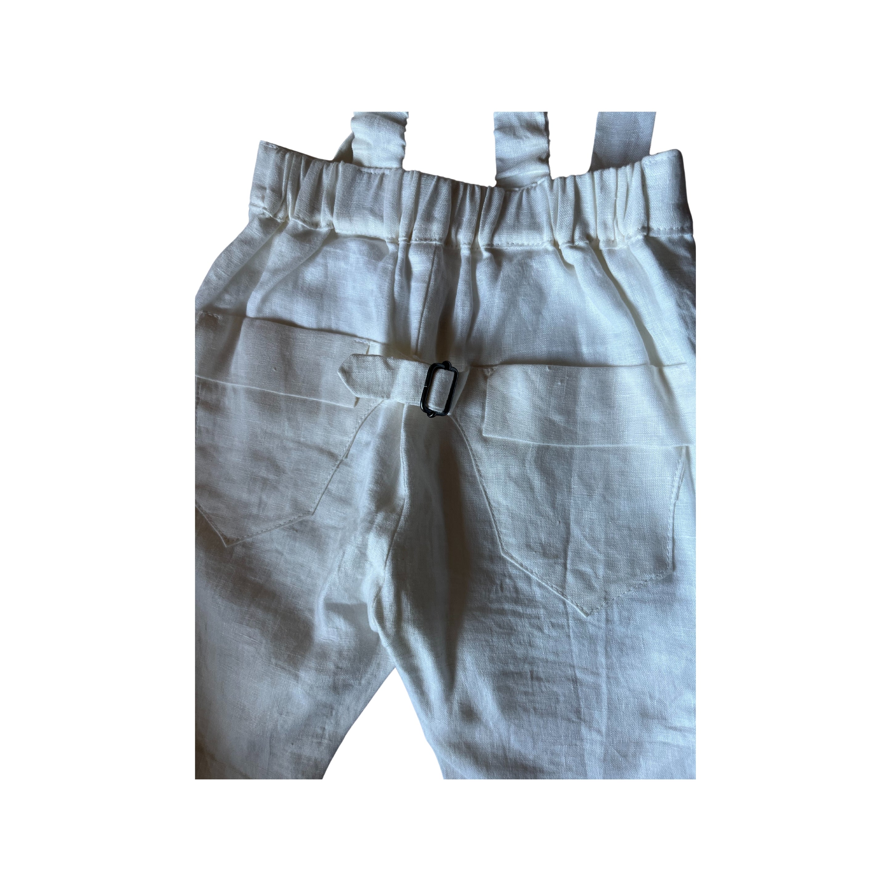 Purple Pips white linen shorts with braces - SIZE 1