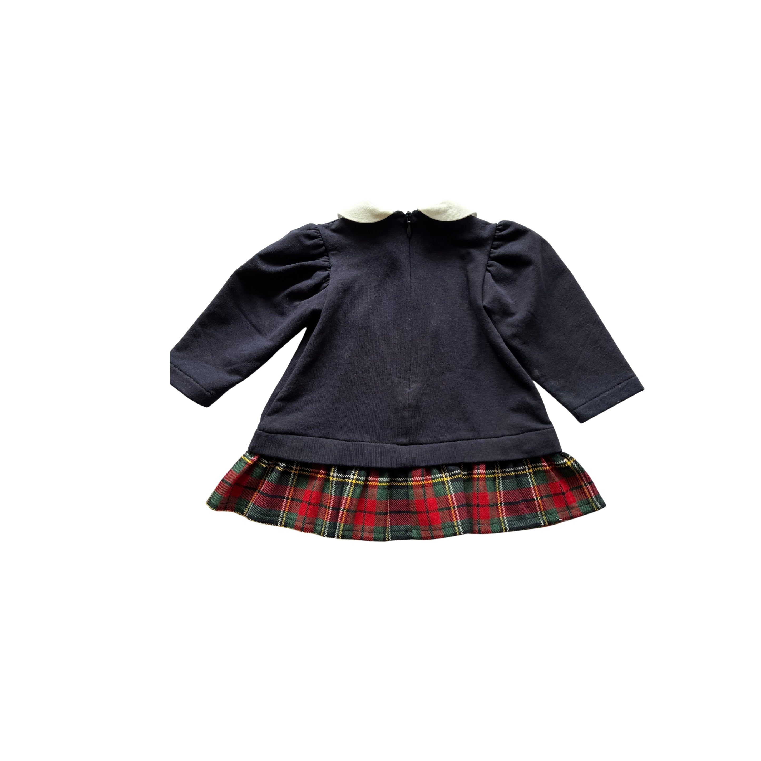 Jo Milano Navy and Tartan Teddy Dress - SIZE 6mths