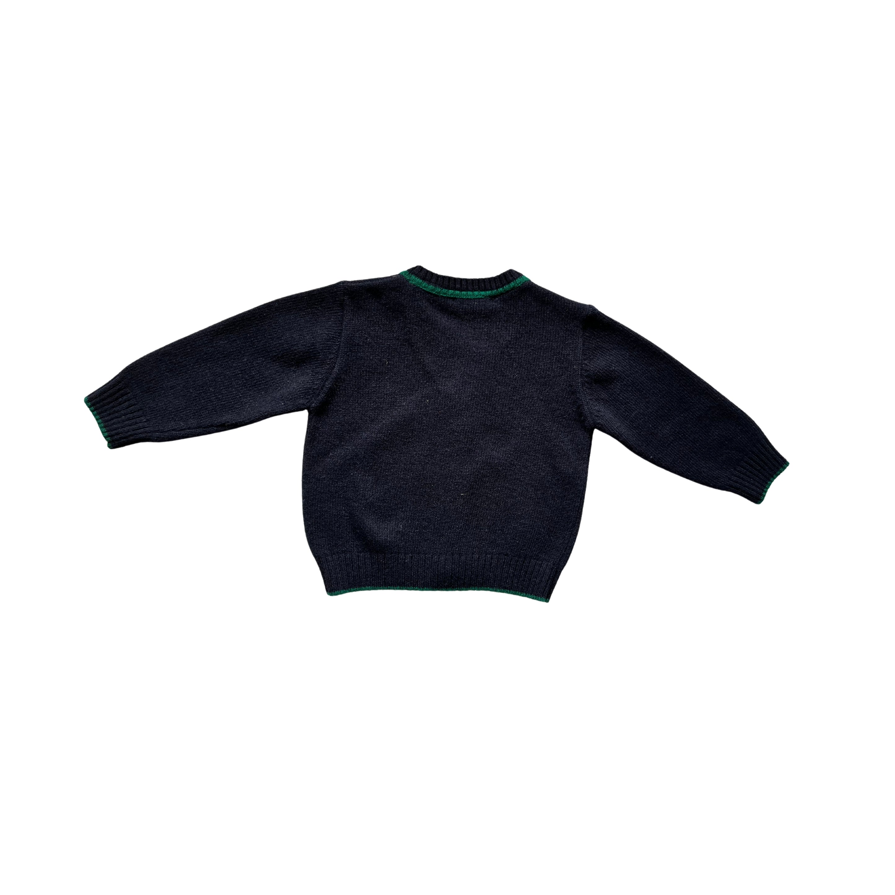 Piccola Speranza Navy and Green Stripe Wool Cardigan - SIZE 12mths