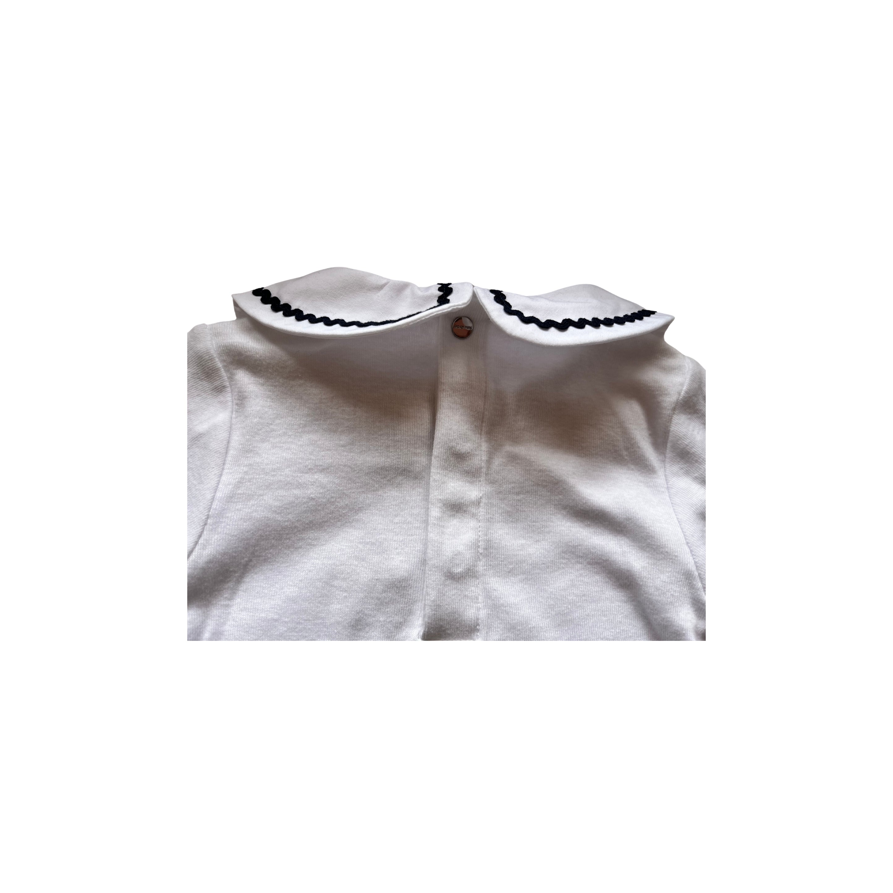 Jacadi Body Suit Galon White with Navy trimming on collar - SIZE 24mths