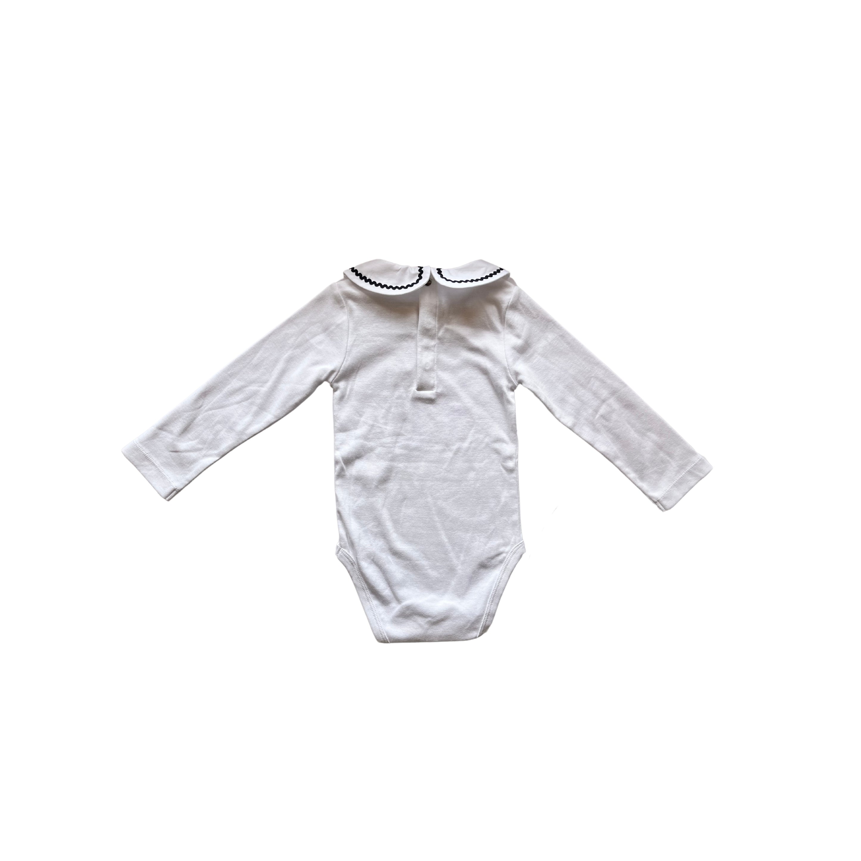 Jacadi Body Suit Galon White with Navy trimming on collar - SIZE 24mths