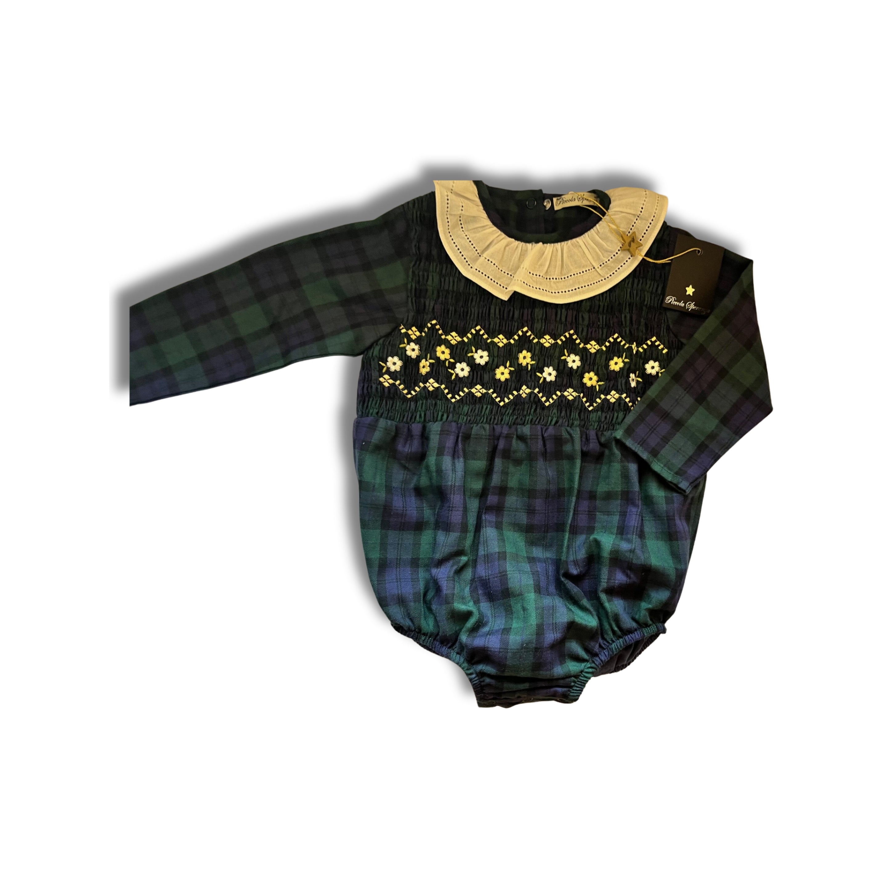 Piccola Speranza Tartan Smocked Onesie - SIZE 12mths